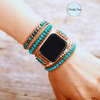 5 Wraps Apple Watch Bracelet Turquoise, jaspe, cristal & Cordon Cuir