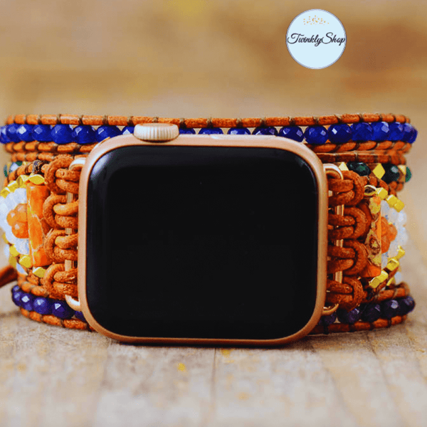 5 Wraps Apple Watch Bracelet Jade, Jaspe & Cordon Cuir