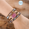 Wrap Bracelet, de 3 tours, tressé à la main en cuir Métallisé ou Naturel et de Pierres Naturelles semi-précieuses & Fantaisies