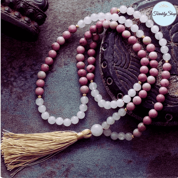 Collier Mala Quartz Rose & Rhodonite