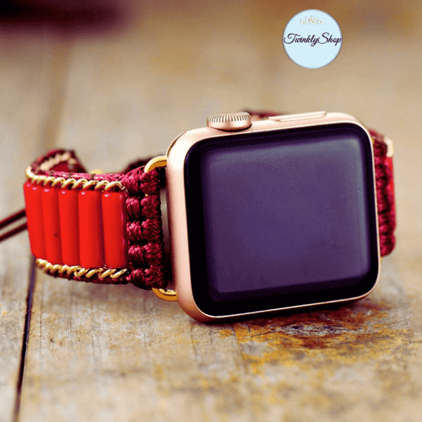 Bracelet Apple Watch Unisexe Jaspe Rouge