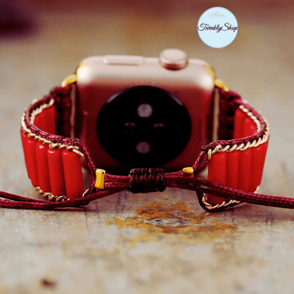 Bracelet Apple Watch Unisexe Jaspe Rouge