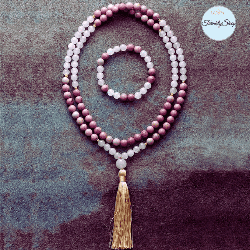 Set de Collier & Bracelet Mala Quartz Rose & Rhodonite