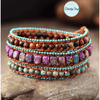 Wrap Bracelet, de 3 tours, tressé à la main en cuir Véritable et de Pierres Naturelles semi-précieuses & Fantaisies