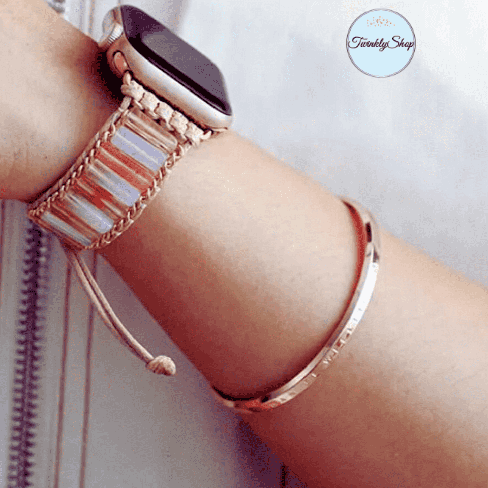 Bracelet Apple Watch Unisexe Quartz Rose & Blanc