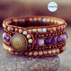 Bracelet  Manchette Cuir Jaspe Violet et Mix