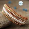 Wrap Bracelet, de 3 tours, tressé à la main en Véritable Cuir Naturel et de Perles d'Eau Douce