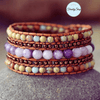 Bracelet  Manchette Cuir Jaspe Violet et Mix