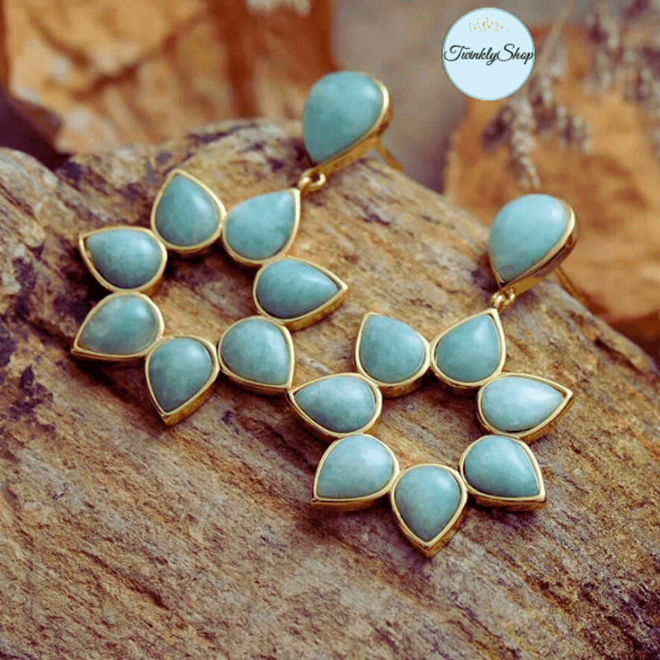 Boucles D'Oreilles Plaquées Or Amazonite 