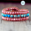 Bracelet Manchette Cuir jaspe Bleu et Rose ou jaspe Rose et Bleu