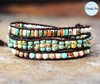 Wrap Bracelet, de 3 tours, tressé à la main en cuir Véritable et de Pierres Naturelles semi-précieuses & Fantaisies