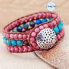 Bracelet Manchette Cuir jaspe Bleu et Rose ou jaspe Rose et Bleu