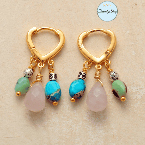 oucles D'Oreilles Jade, Quartz Rose & Jaspe