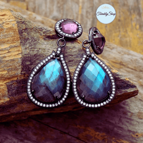 Boucles D'Oreilles  Labradorite et Améthyste