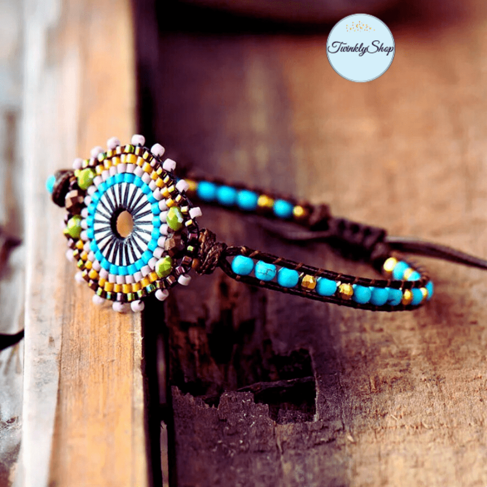 Bracelet Turquoise Perles Fantaisies et métalliques Cordon Vegan