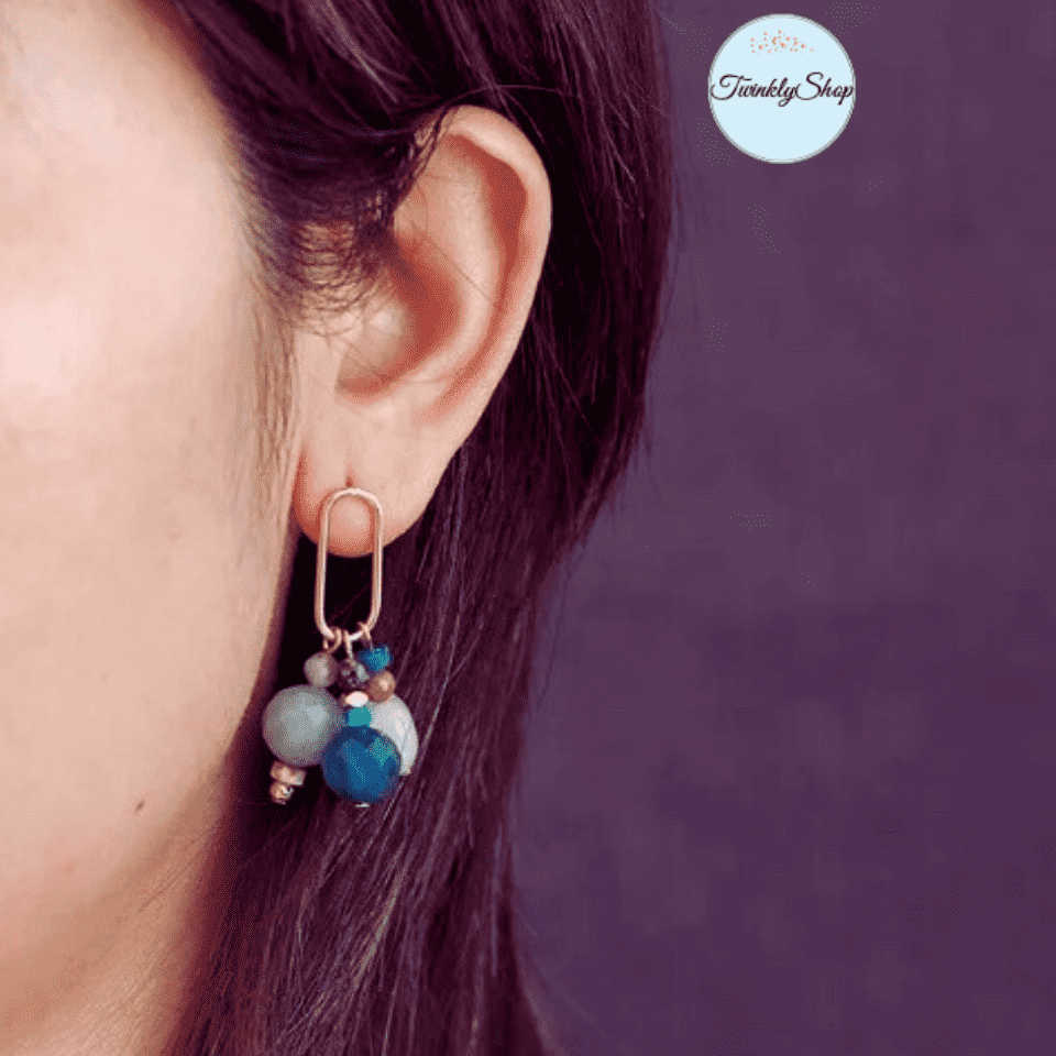 Boucles D'Oreilles Quartz rose, Aigue-Marine & Apatite