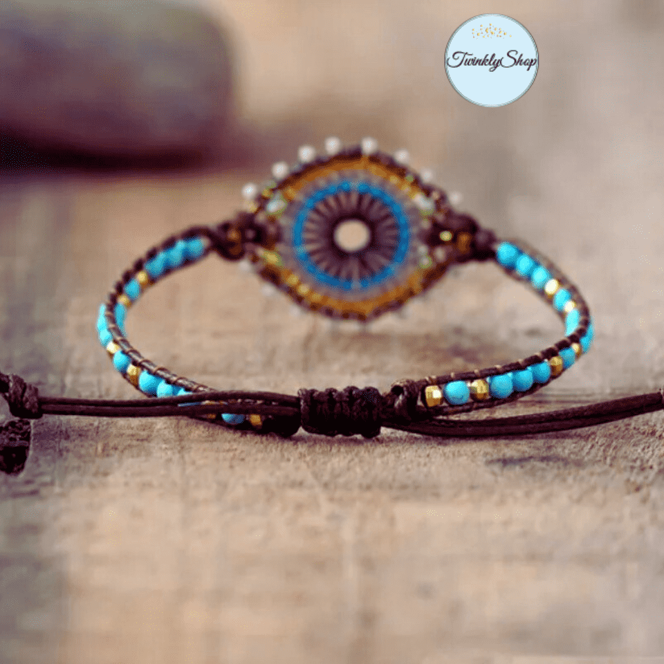 Bracelet Turquoise Perles Fantaisies et métalliques Cordon Vegan