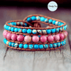 Bracelet Manchette Cuir jaspe Bleu et Rose ou jaspe Rose et Bleu