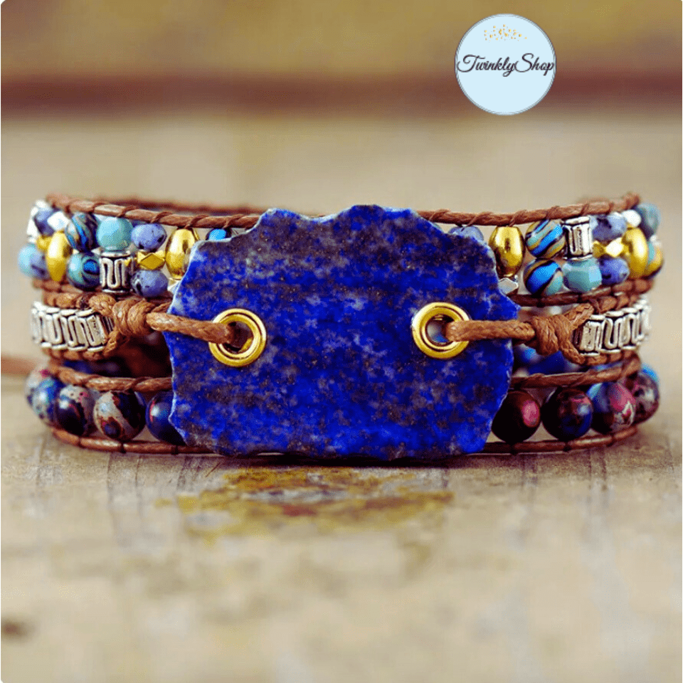 3 Wraps Bracelets en cuir Lapis Lazuli et Perles Fantaisies Cordon Vegan