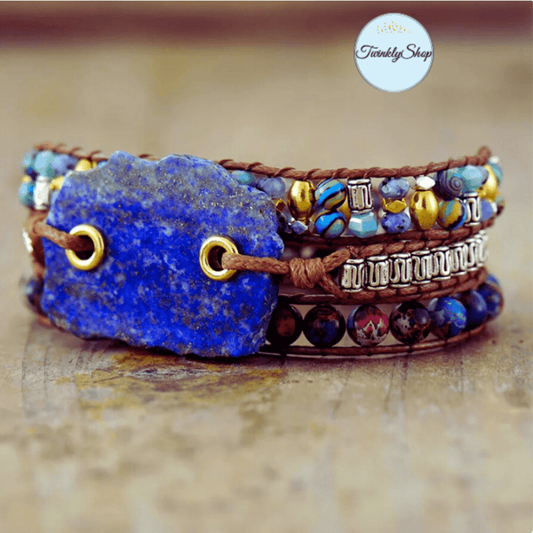 3 Wraps Bracelets en cuir Lapis Lazuli et Perles Fantaisies Cordon Vegan