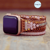 3 Wraps Apple Watch Bracelet Rhodonite, Quartz Rose & Cordon vegan