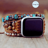 5 Wraps Apple Watch Bracelet Jaspe Bleu Mix, Cristal, Onyx & Cordon vegan