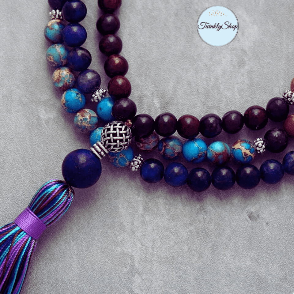 Collier Mala Jaspe, améthyste & Agate