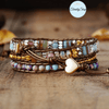 Wrap Bracelet, de 3 tours, tressé à la main en cuir Métallisé et de Pierres Naturelles semi-précieuses & Fantaisies