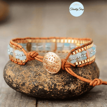 Bracelet Cuir Amazonite et Perles Crystal