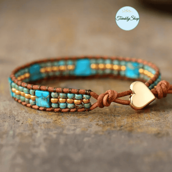 1 Wrap Bracelet Cuir Jaspe Bleu et Miyuki Picasso