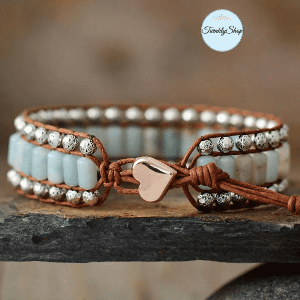 Bracelet Amazonite et Perles Métalliques Cordon Ciré Vegan