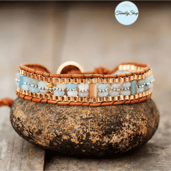 Bracelet Cuir Amazonite et Perles Crystal