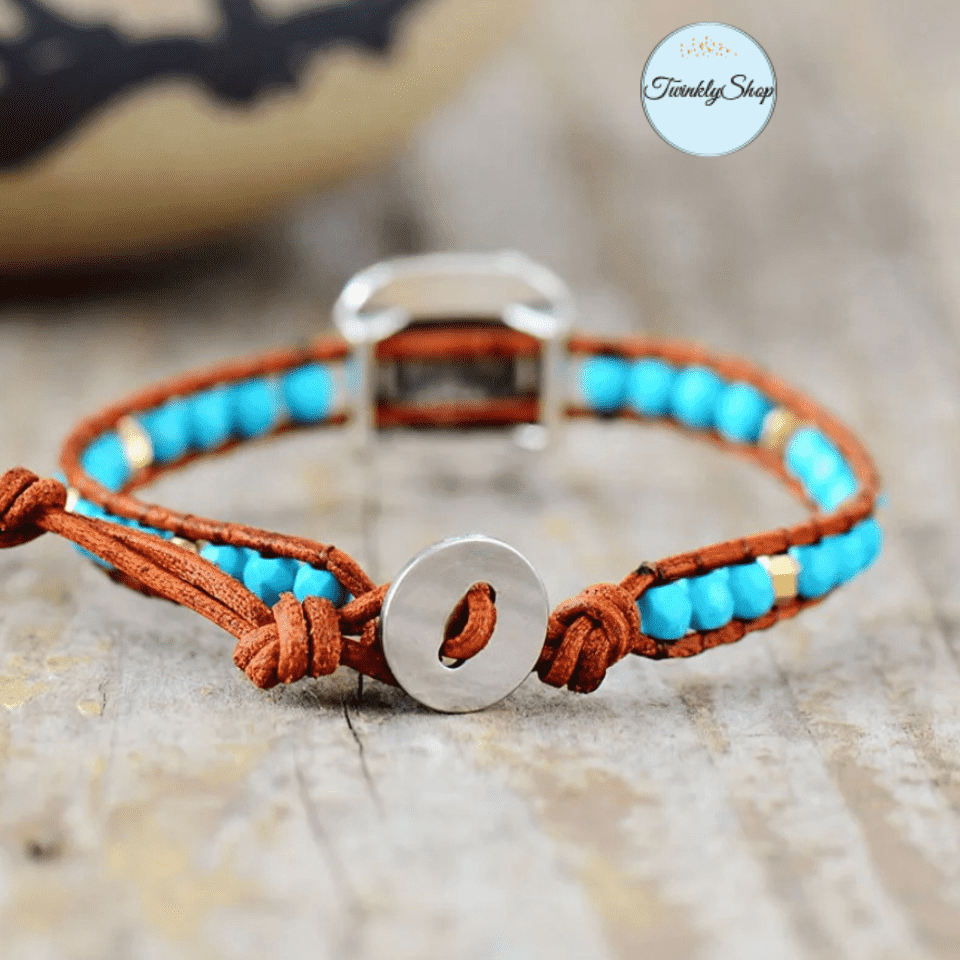 Bracelet Cuir Turquoise et Breloque