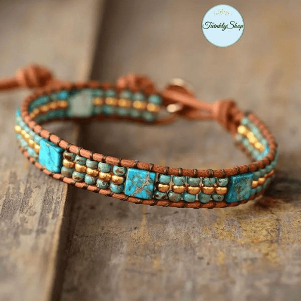 1 Wrap Bracelet Cuir Jaspe Bleu et Miyuki Picasso