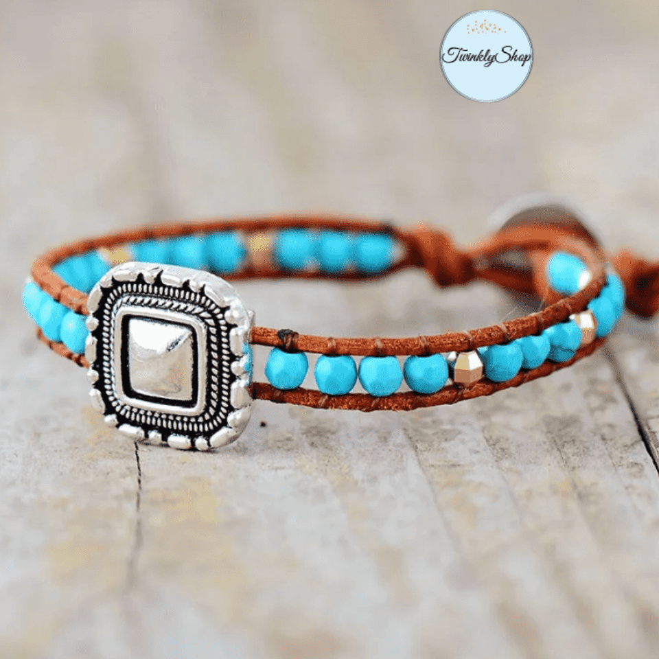 Bracelet Cuir Turquoise et Breloque