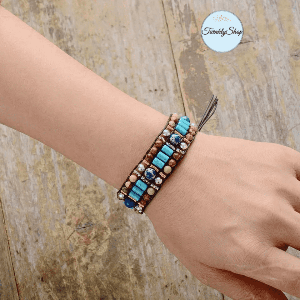 Bracelet Jaspe, Turquoise, Perles de rocailles Cordon Ciré Vegan