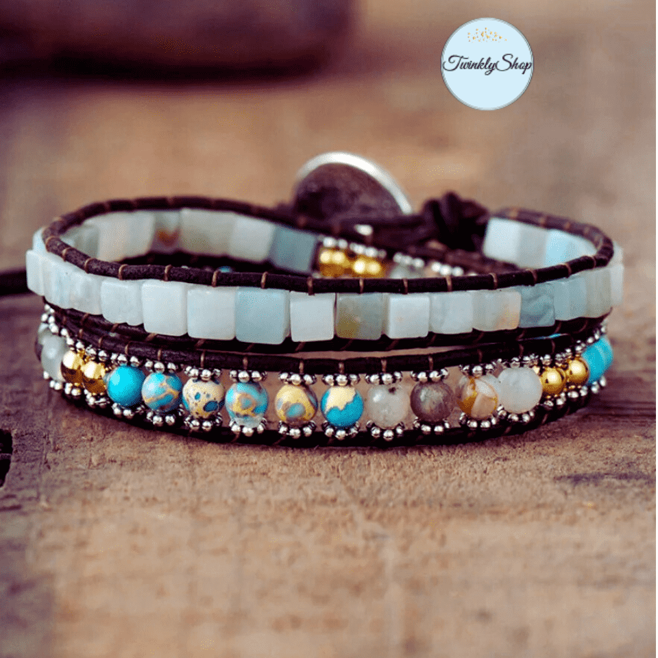 Bracelet Amazonite Jaspe Impériale Agate et perles Métalliques