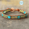 1 Wrap Bracelet Cuir Jaspe Bleu et Miyuki Picasso